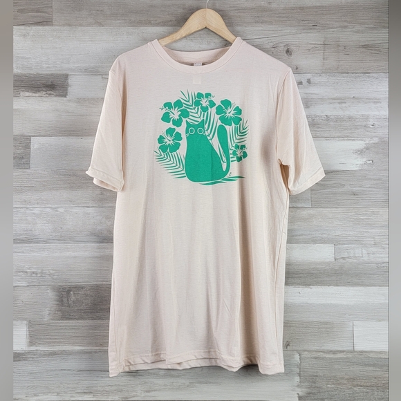 Cat Lady Tropicat Tee Shirt Soft Peachy Tan Women's Size Large - Picture 11 of 14